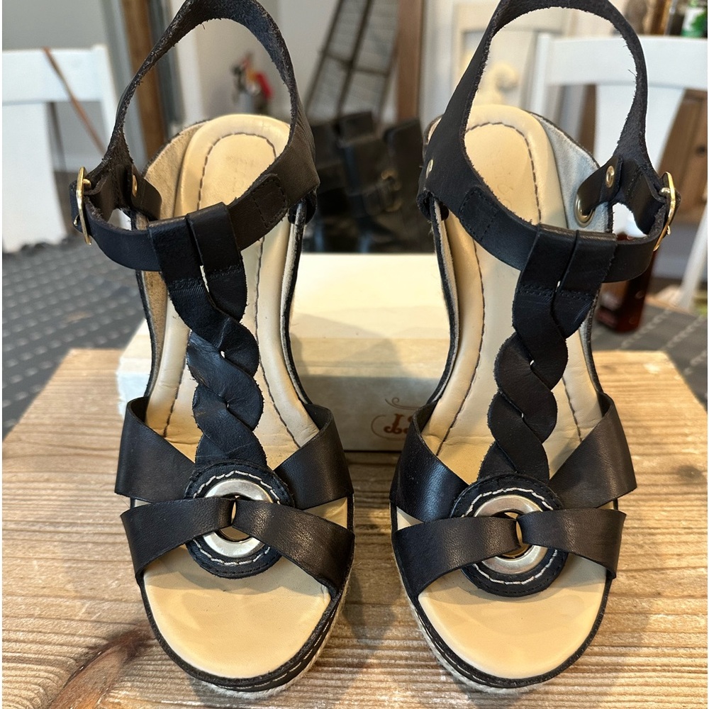 Andre Assous black leather espadrille style wedge.  Great summer dressy wedge